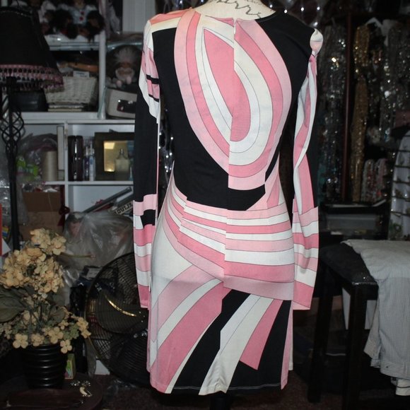 Vintage Very Pucci-Esque Julie Brown Silk Abstract Dress Sz P S/M - Picture 7 of 12